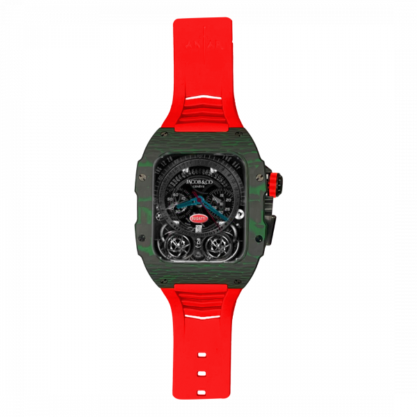 Green carbon fiber colored case - Red Strap