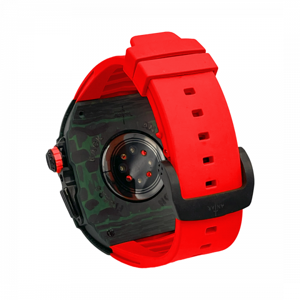 Green carbon fiber colored case - Red Strap