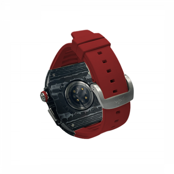 Silver carbon fiber colored case - Red Strap