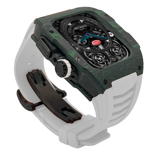 Green carbon fiber colored case - White Strap