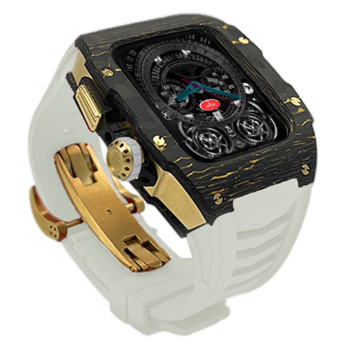 Gold carbon fiber colored case - White Strap