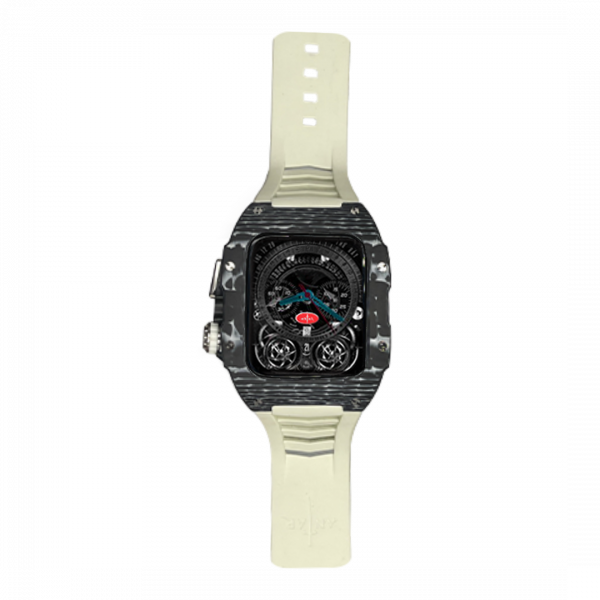 Silver carbon fiber colored case - White Strap