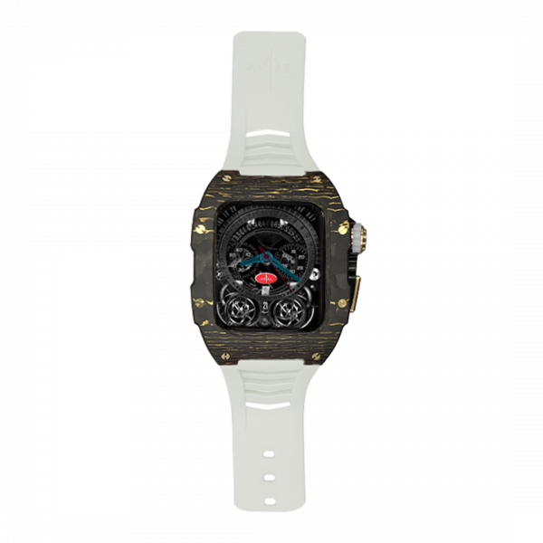 Gold carbon fiber colored case - White Strap