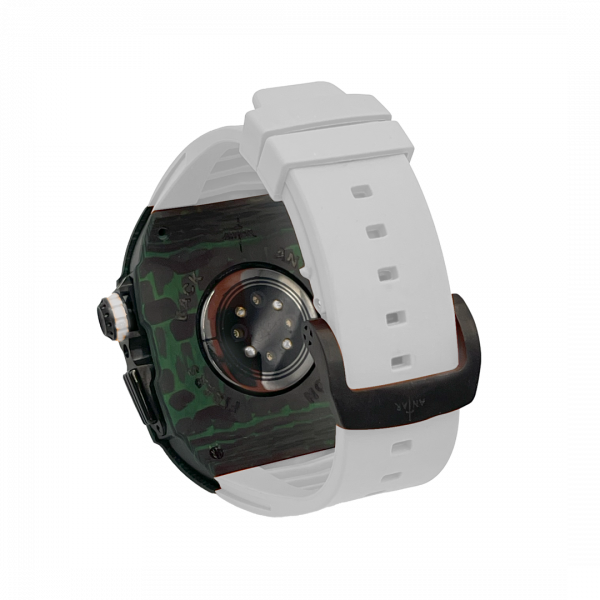 Green carbon fiber colored case - White Strap