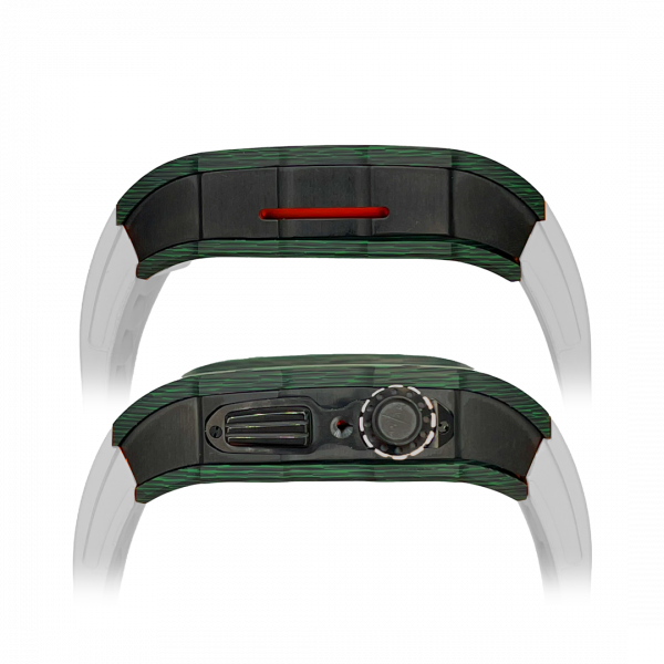 Green carbon fiber colored case - White Strap