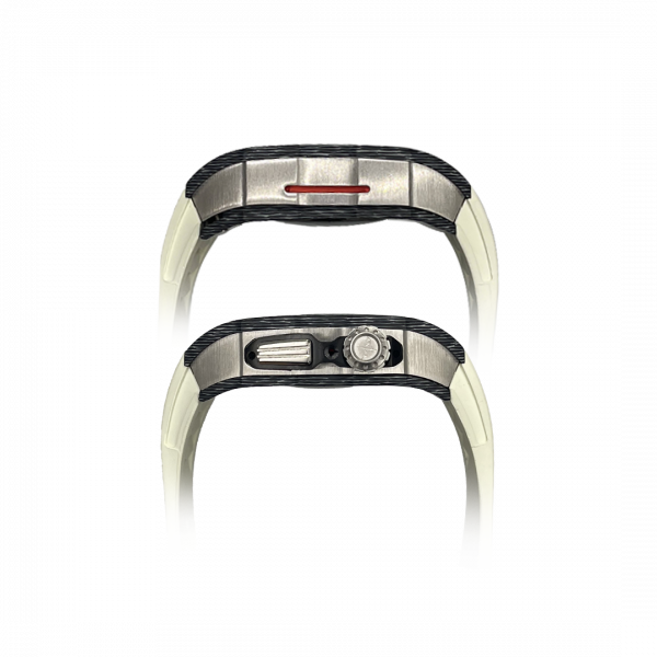 Silver carbon fiber colored case - White Strap
