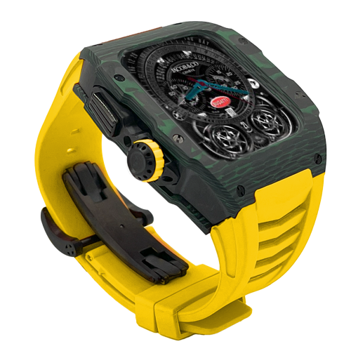 Green carbon fiber colored case - Yellow Strap