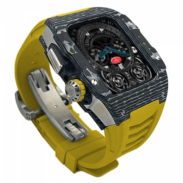 Silver carbon fiber colored case - Yellow Strap