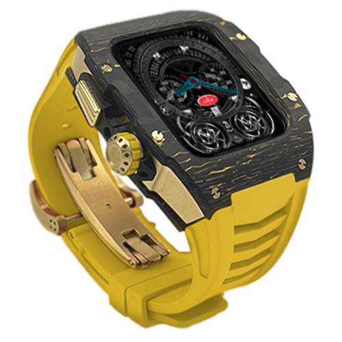 Gold carbon fiber colored case - yellow Strap
