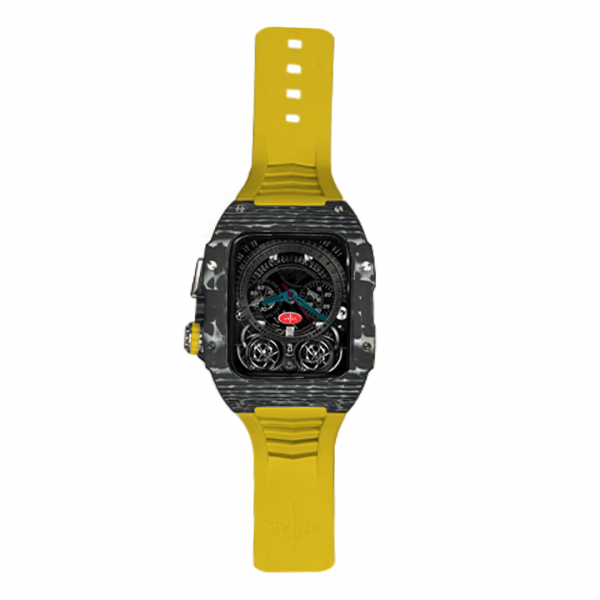 Silver carbon fiber colored case - Yellow Strap