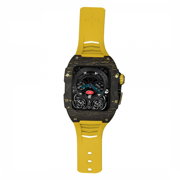 Gold carbon fiber colored case - yellow Strap