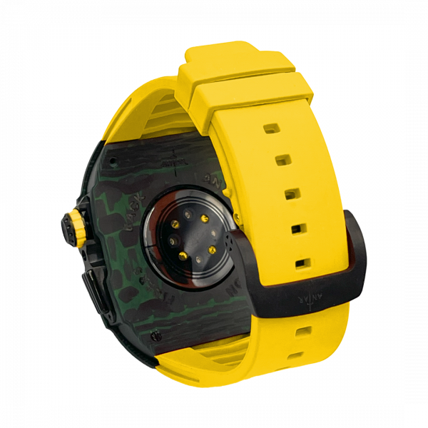 Green carbon fiber colored case - Yellow Strap