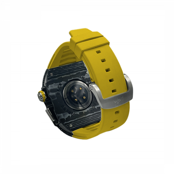 Silver carbon fiber colored case - Yellow Strap