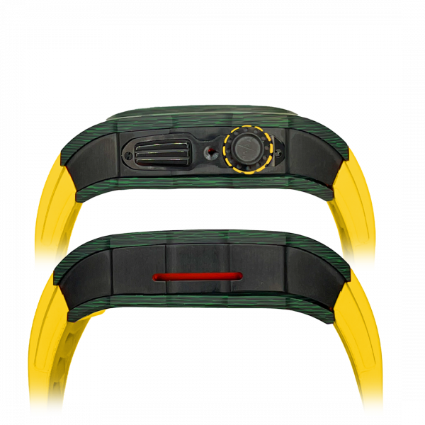 Green carbon fiber colored case - Yellow Strap