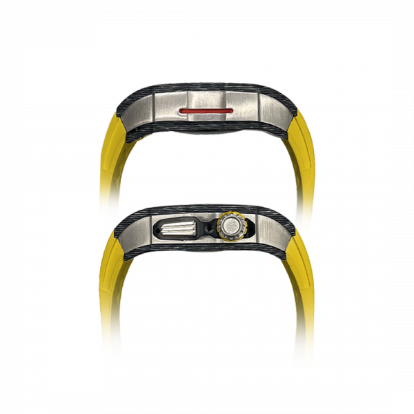 Silver carbon fiber colored case - Yellow Strap